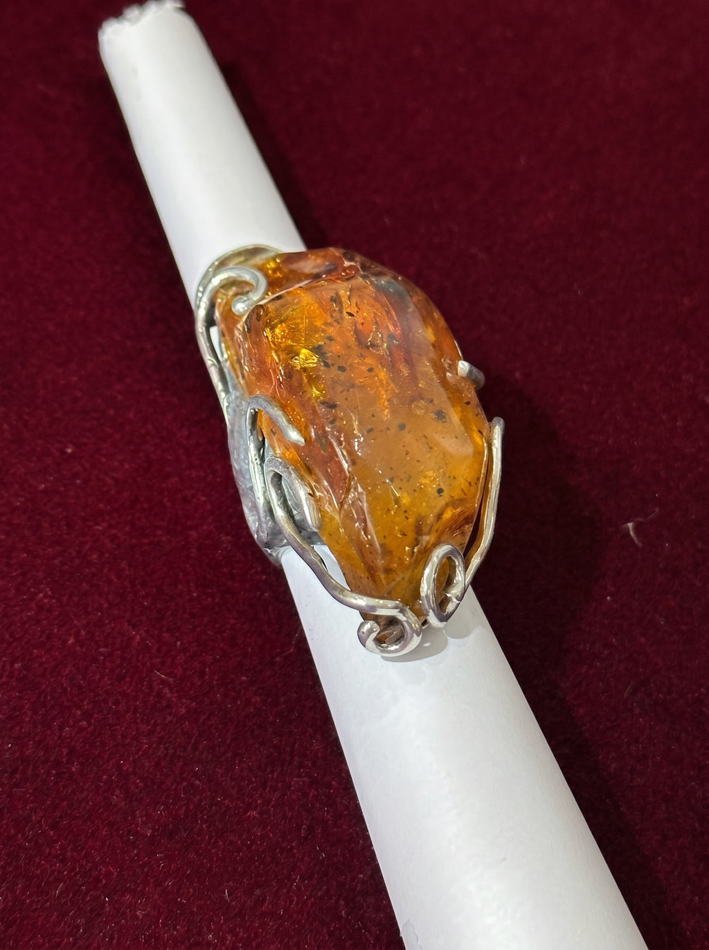 silver ring, amber sone