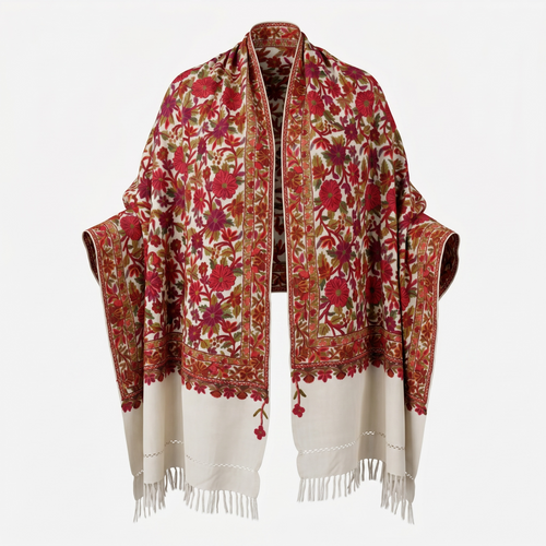 Hand-embroidered floral shawl, one of one